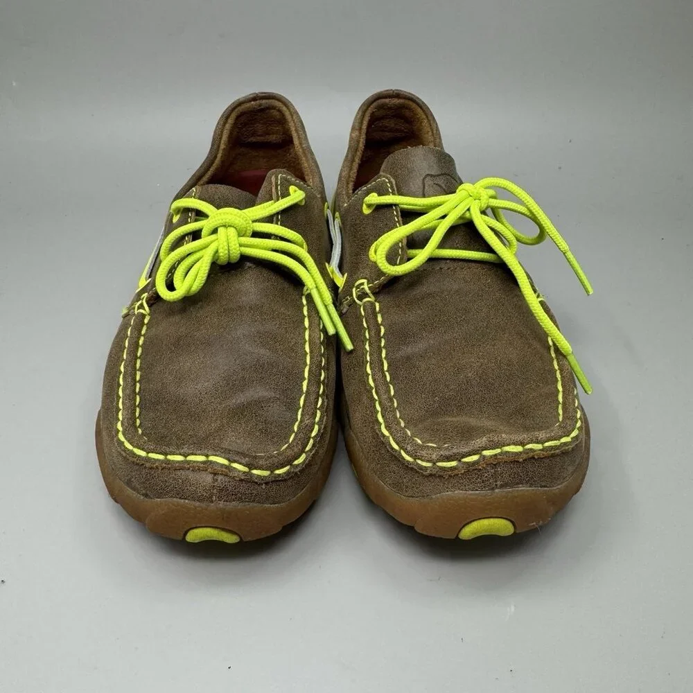 Twisted X Ladies Bomber Neon Yellow Driving Mocs Boat Shoes WDM0010 Size 9.5M